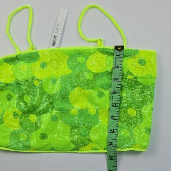 Susana Monaco -1608 NWT Women's Sequin Crop Top Bright Lime Green XS - Picture 7 of 9